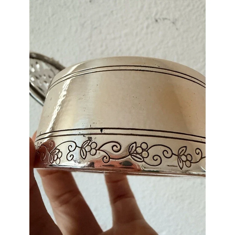 Brighton Skribbel Round Trinket Box G80830 Silver Scrollwork Hearts Cottagecore